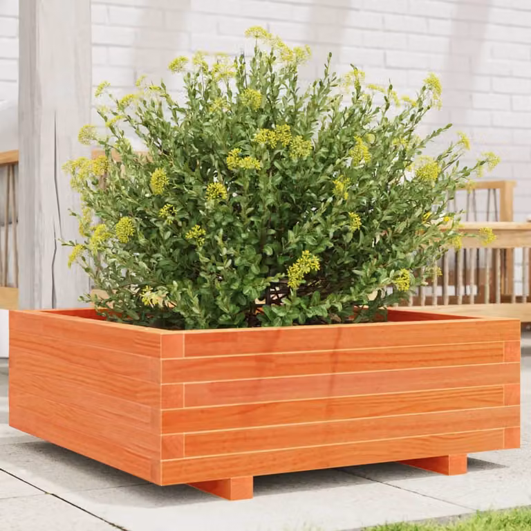 Fioriera da giardino vidaXL in legno di pino massello, colore marrone e arancione, L: 70 cm, P: 70 cm, H: 26,5 cm