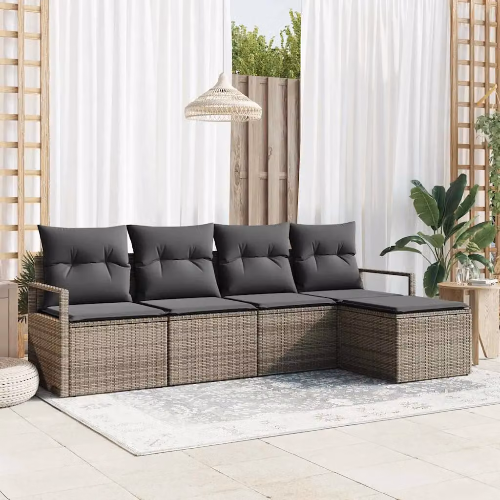 Set di divani da giardino a forma di L vidaXL in polyrattan grigio con pouf e cuscini inclusi – 1