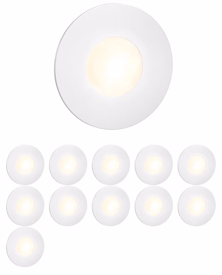 Confezione da 12 luci LED per scale, rotonde, diametro 85 mm, luce bianco caldo