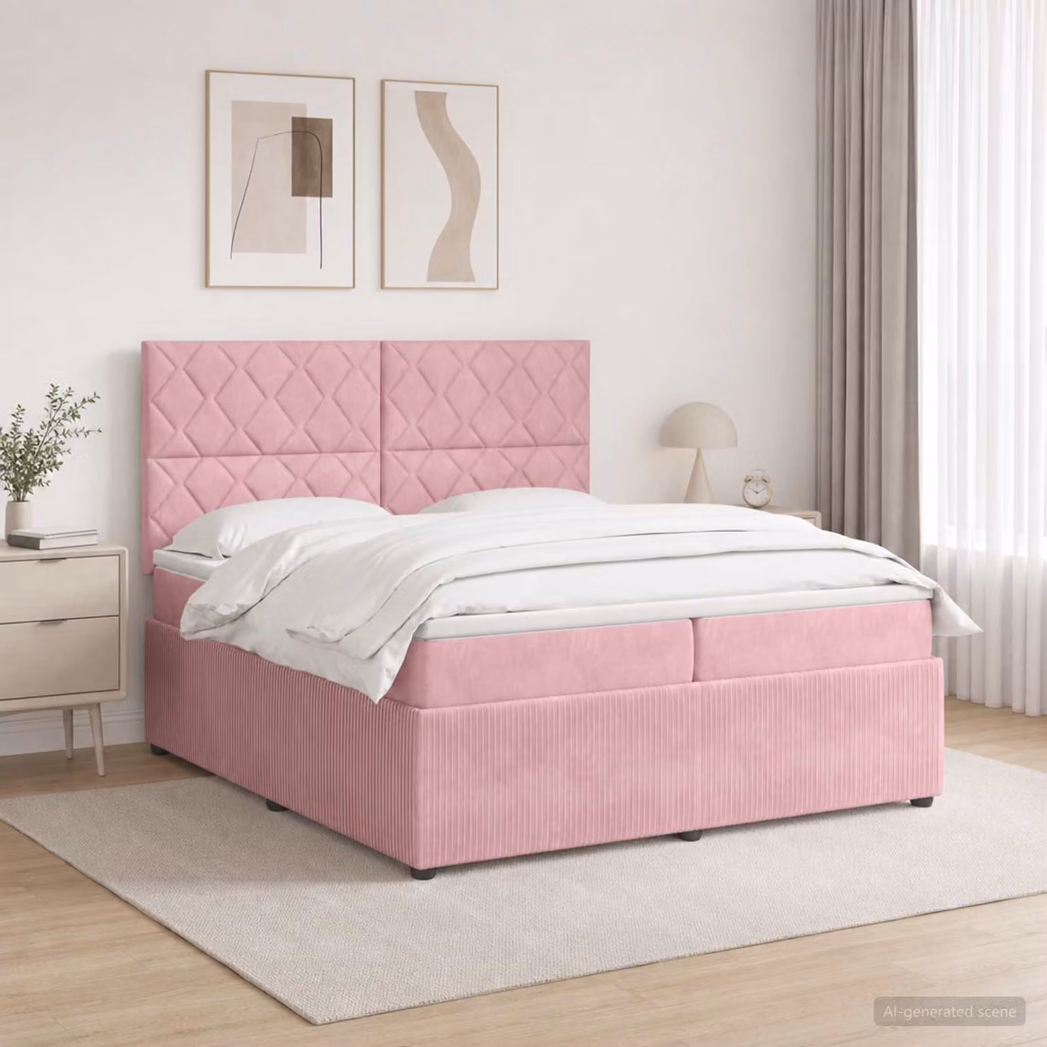 Letto Box Spring vidaXL in Velluto Rosa con Materasso Ibrido e Illuminazione LED, L/P: 200 x 200 cm