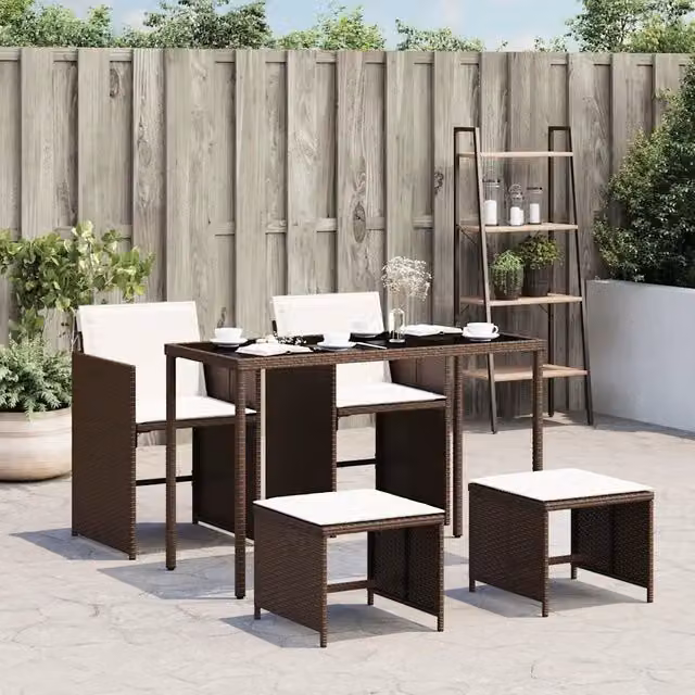 Set da Pranzo da Giardino 5 Pezzi vidaXL in Polyrattan Marrone e Bianco con Piano in Vetro – 1