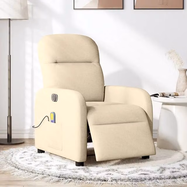 Poltrona Reclinabile Massaggiante | Sedia Relax Elettrica Crema in Tessuto