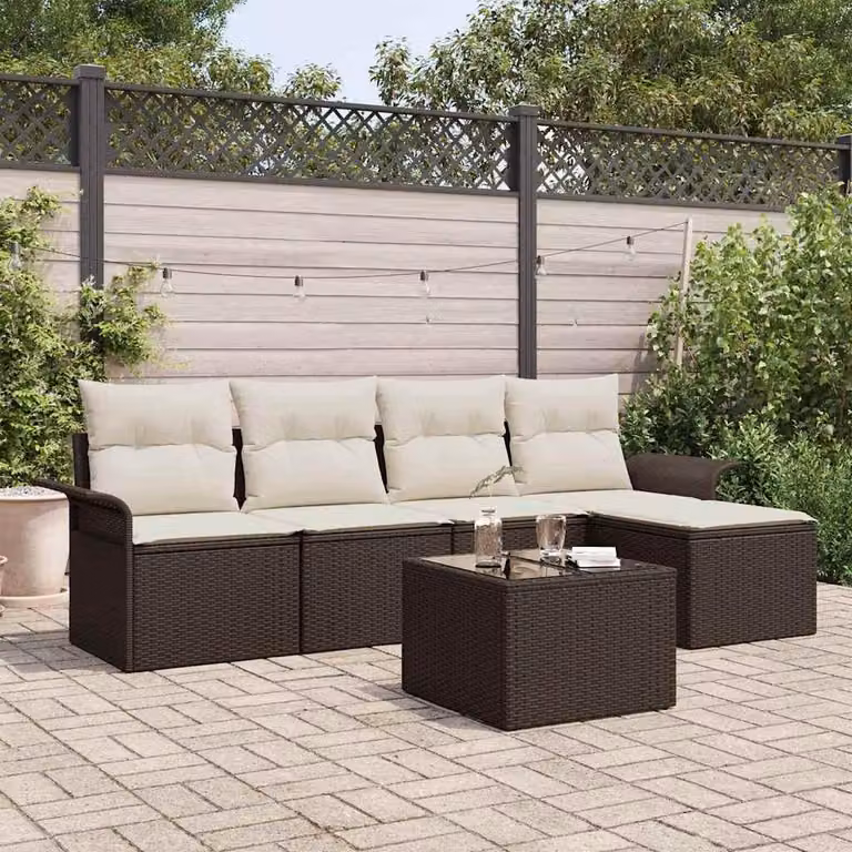 Maison Exclusive - Set Divano da Giardino con cuscino 6 pcs Marrone polyrattan
