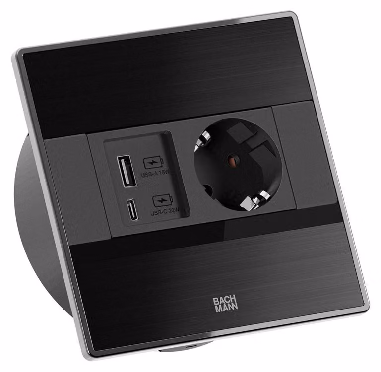 BACHMANN SENSE nero 1x CEE7/3, 1x USB A/C L=2,0 m AEH