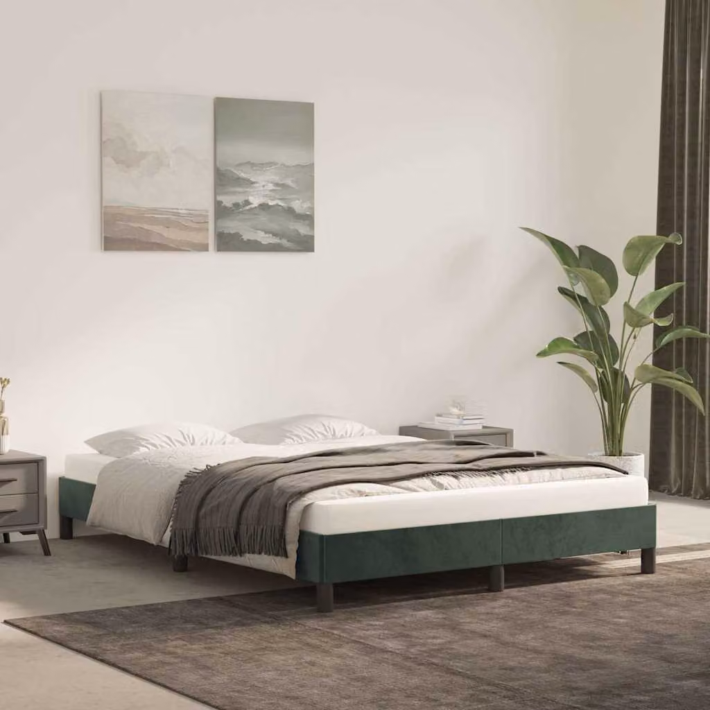 vidaXL Giroletto in Velluto Verde Scuro con Doghe in Legno L/P/H: 140 x 200 x 25 cm