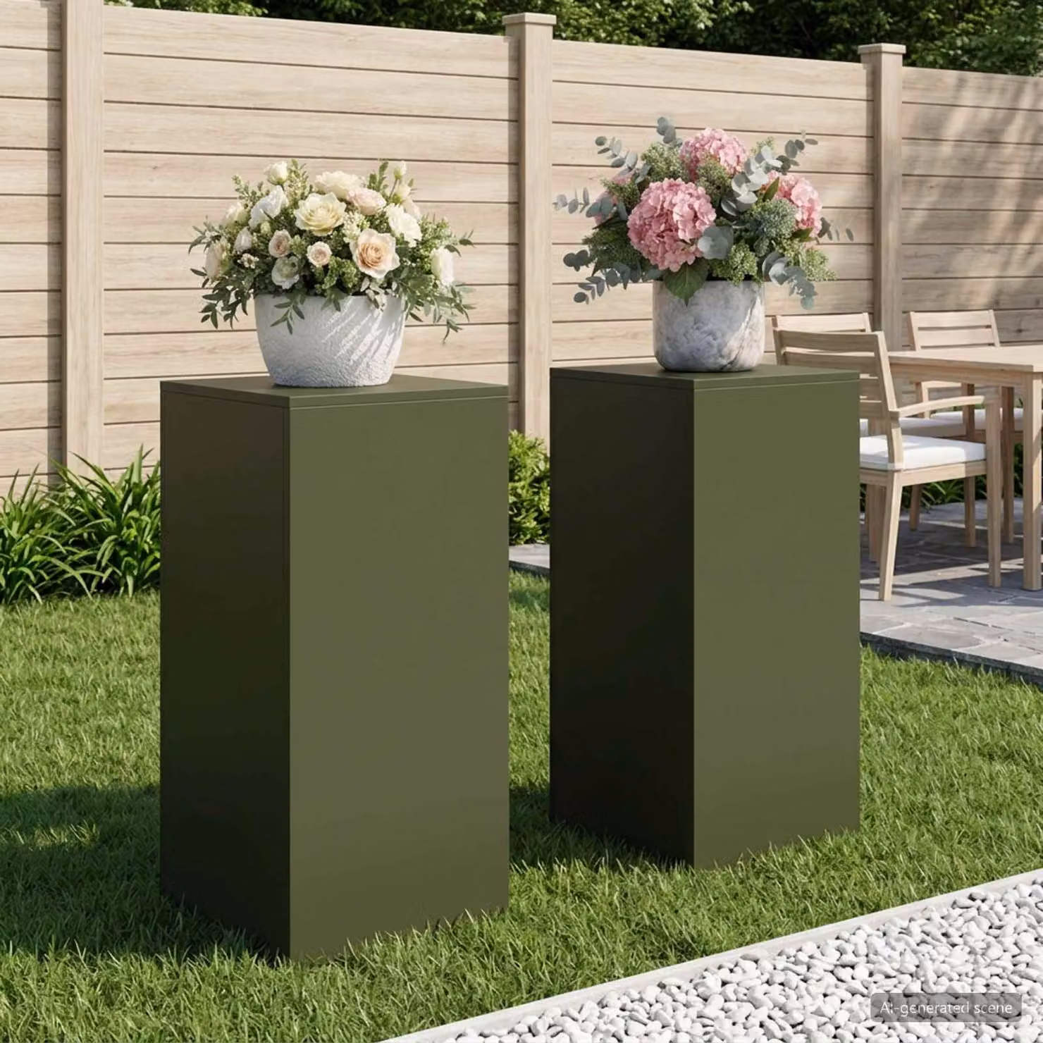 Set di 2 supporti per piante vidaXL in acciaio verde oliva, L/P/H: 40 x 40 x 80 cm
