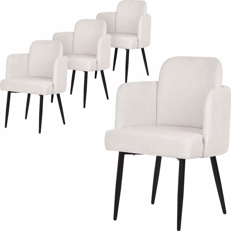 ML-Design set di 4 sedie per sala da pranzo Rivestimento in tessuto beige Sedia da cucina con braccioli e schienale in rattan Sedia imbottita con gambe in metallo Ergonomica