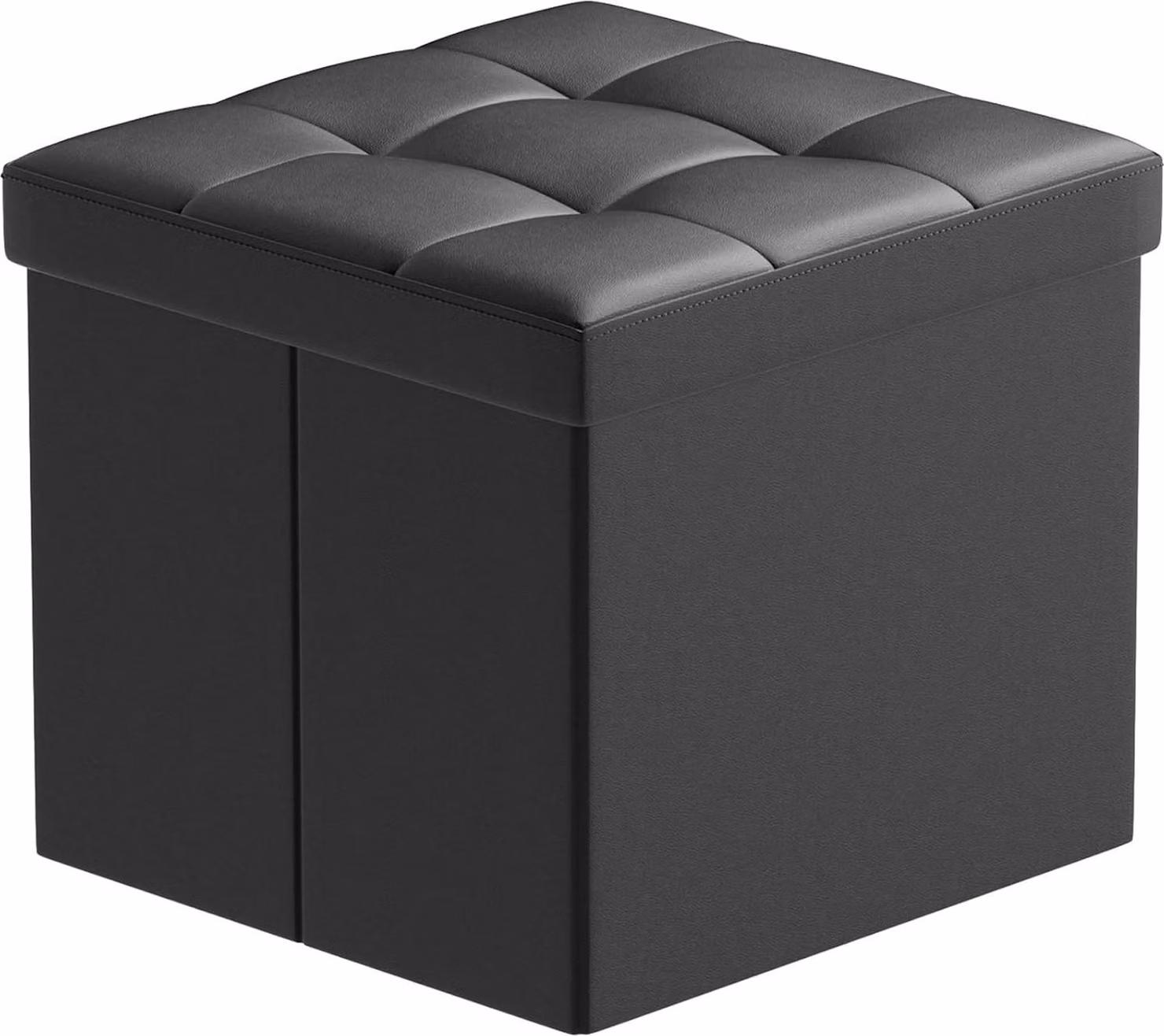 Pouf pieghevole, contenitore, 38 x 38 x 38 cm, ecopelle, nero, per soggiorno