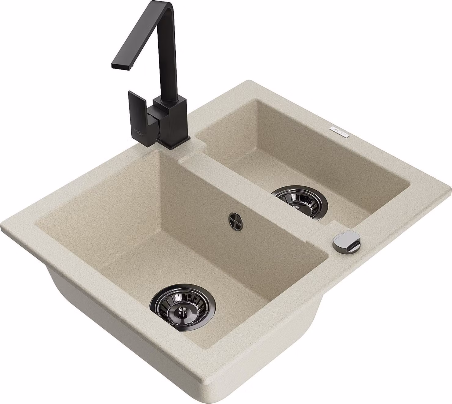 Mexen Carlos lavello in granito con 1,5 vasche e miscelatore cucina Rita, beige - 6518-69-670300-70