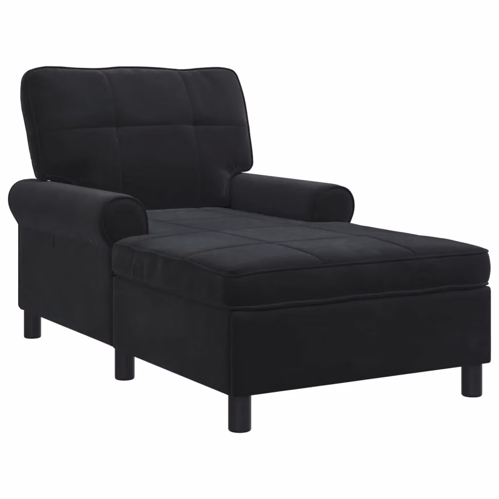 Chaise Lounge Moderna vidaXL in Velluto Nero con Cuscini, L/P/H: 91 x 157 x 91 cm – 2