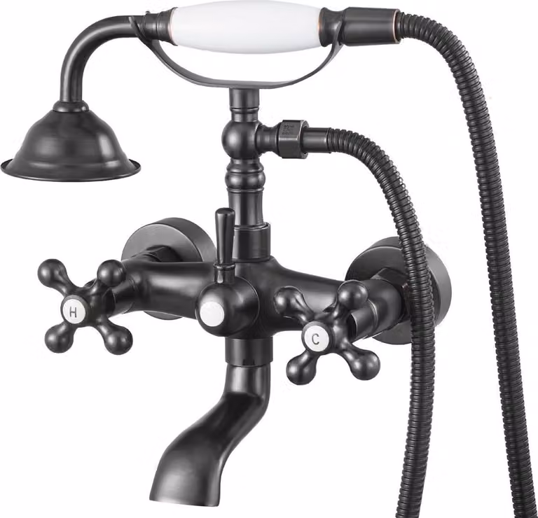 Rubinetto per vasca da bagno con piedini, rubinetti per vasca da bagno a parete con doccia a mano, kit doccia vintage in bronzo lucidato a olio con rubinetto per vasca da bagno con piedini, bracci oscillanti regolabili e bocca girevole a 360° per vasche d