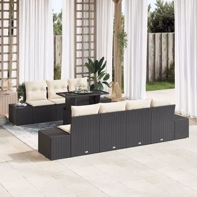 Set Divano da Giardino 8 pz Nero e Crema 3357860