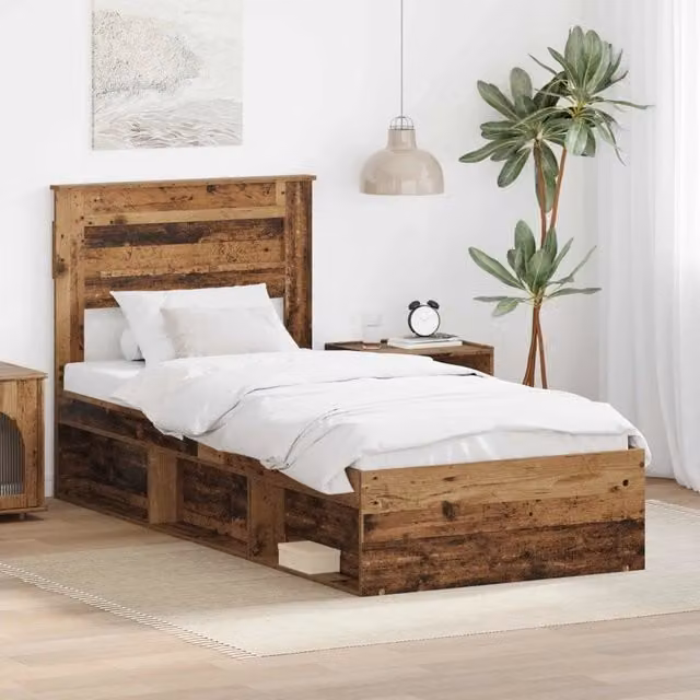 Struttura letto moderno vidaXL in pino massello color marrone L/P/H: 200 x 90 x 210 cm – 1