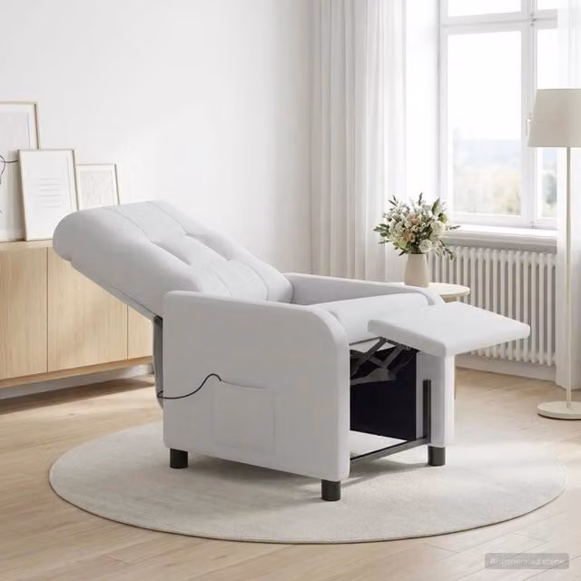 Poltrona Relax Recliner Moderna in Tessuto Bianco con Braccioli per Soggiorno e Home Office
