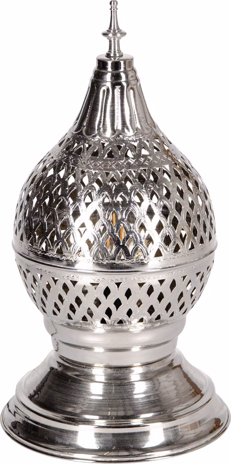 Lampada da tavolo orientale in ottone lampada da comodino Ishrat argento