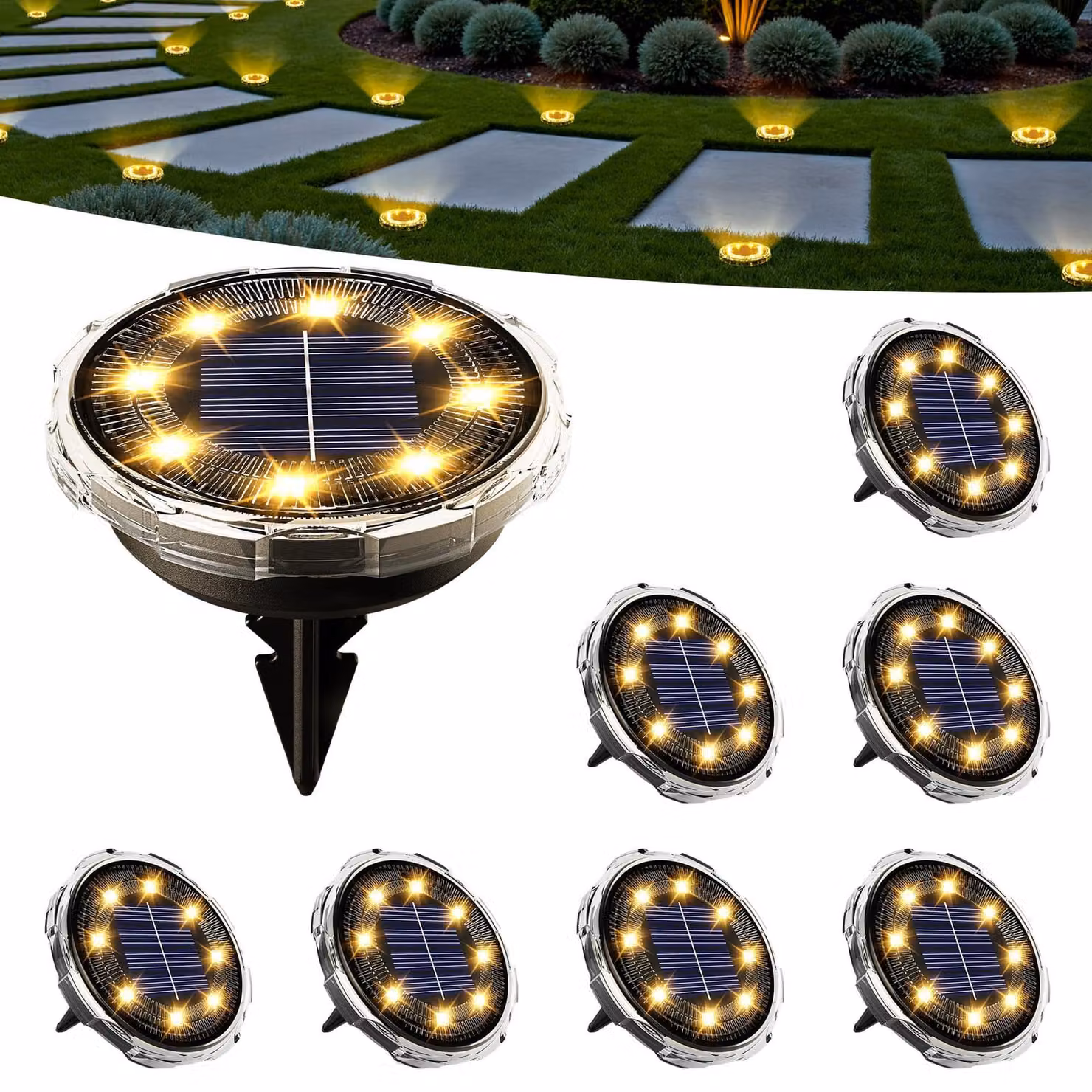 Lampade solari da esterno, 8 lampade da terra a energia solare con LED