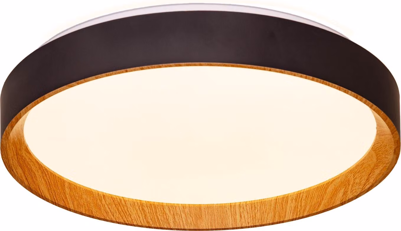 Plafoniera LED 30W Ø38cm CCT 3000K-6000K, nero/effetto legno modello "LUNADA"