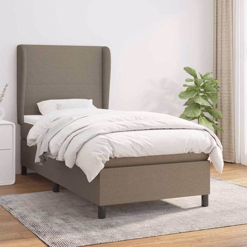vidaXL Giroletto a Molle con Materasso in Tessuto, Colore Tortora, L/P/H: 90 x 190 cm – 1