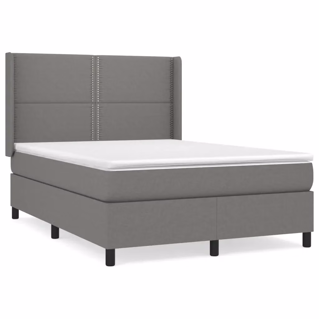 Letto Ibrido vidaXL con Giroletto a Molle e Materasso in Tessuto Grigio e Bianco L/P/H: 190 x 140 x 4 cm – 2