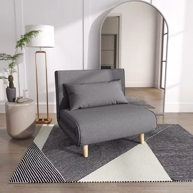 Divano letto 2 in 1 REDOM in tessuto grigio con schienale regolabile e struttura in legno di abete L 94 cm, P 78 cm, H 80 cm