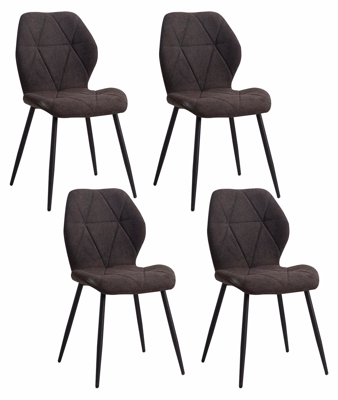 Sedia da pranzo - Sedia da cucina - Seduta imbottita in tessuto - Gambe in metallo - Senza braccioli - Design moderno - Da montare - Nero