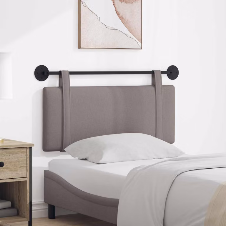 Testiera sospesa moderna vidaXL in tessuto beige o grigio con struttura in legno e MDF, L: 110 cm, H: 55 cm, P: 5 cm