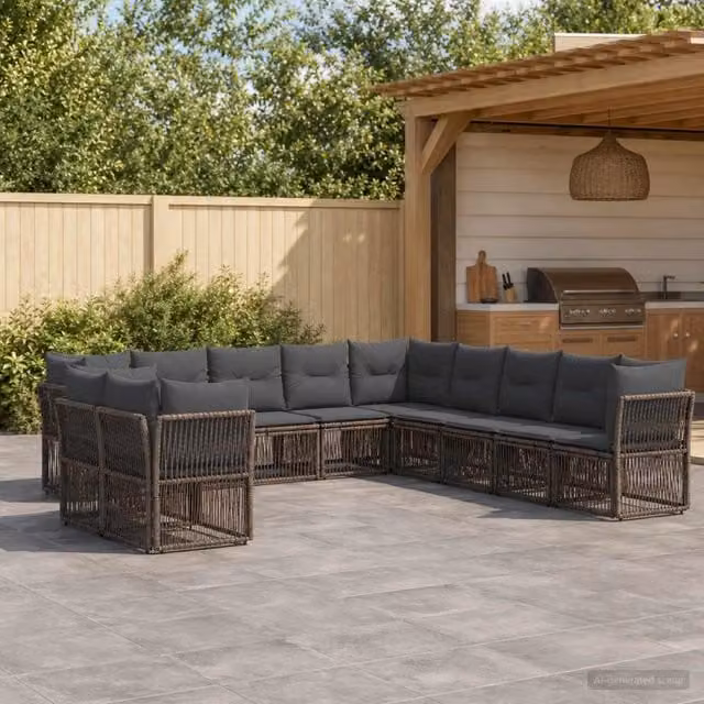 Set Divano da Giardino 11 pz Grigio polyrattan 3434276