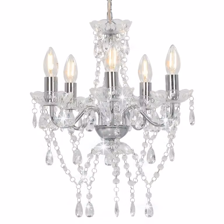 The Living Store Lampadario con perle di cristallo argento rotondo 5 x E14