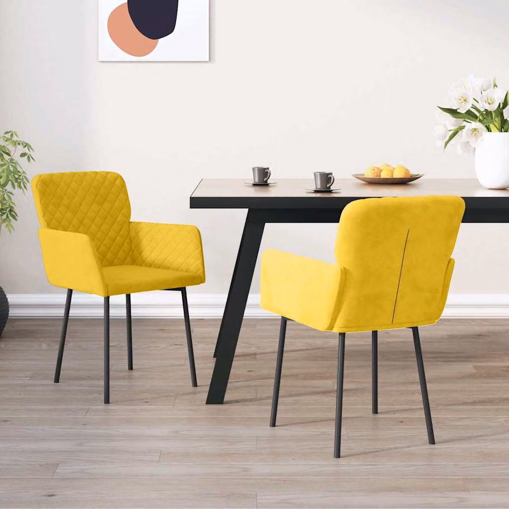 Set di 2 sedie da pranzo vidaXL in velluto giallo con struttura in metallo e MDF per cucina o sala da pranzo
