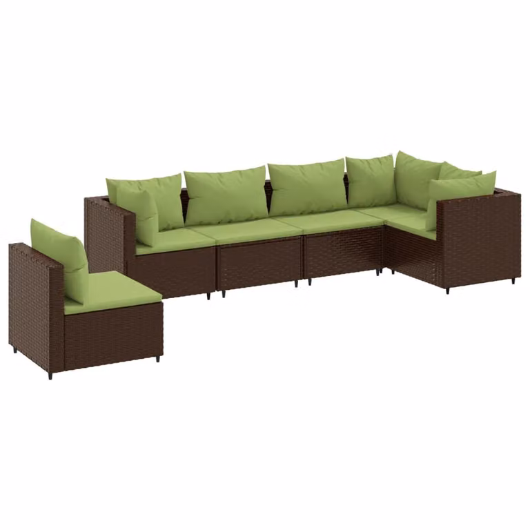Set Mobili da Giardino 6pz con Cuscini in Polyrattan Marrone