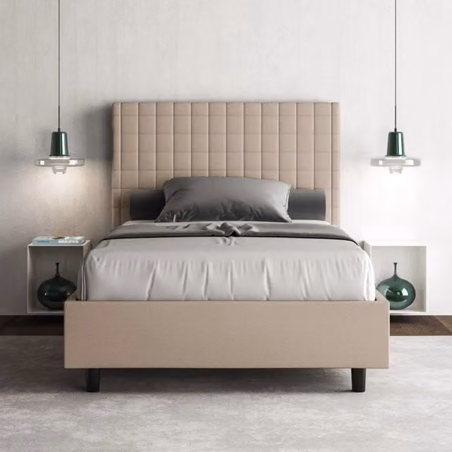 Letto imbottito Sunny Ityhome in similpelle beige, senza rete, L/P/H: 122 x 220 x 145 cm