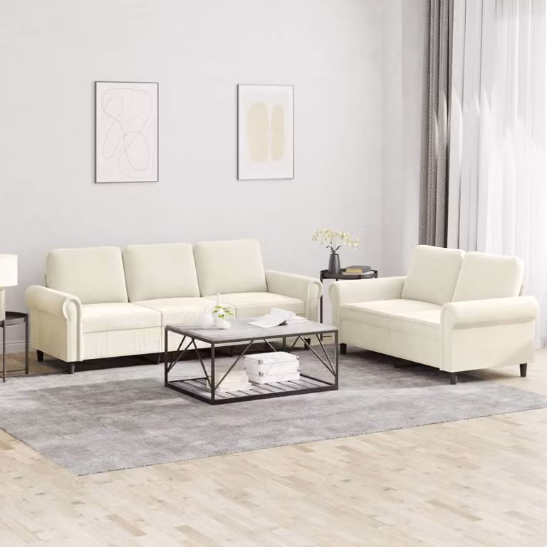 Maison Exclusive - Set divano a 2 posti con cuscini in velluto color crema