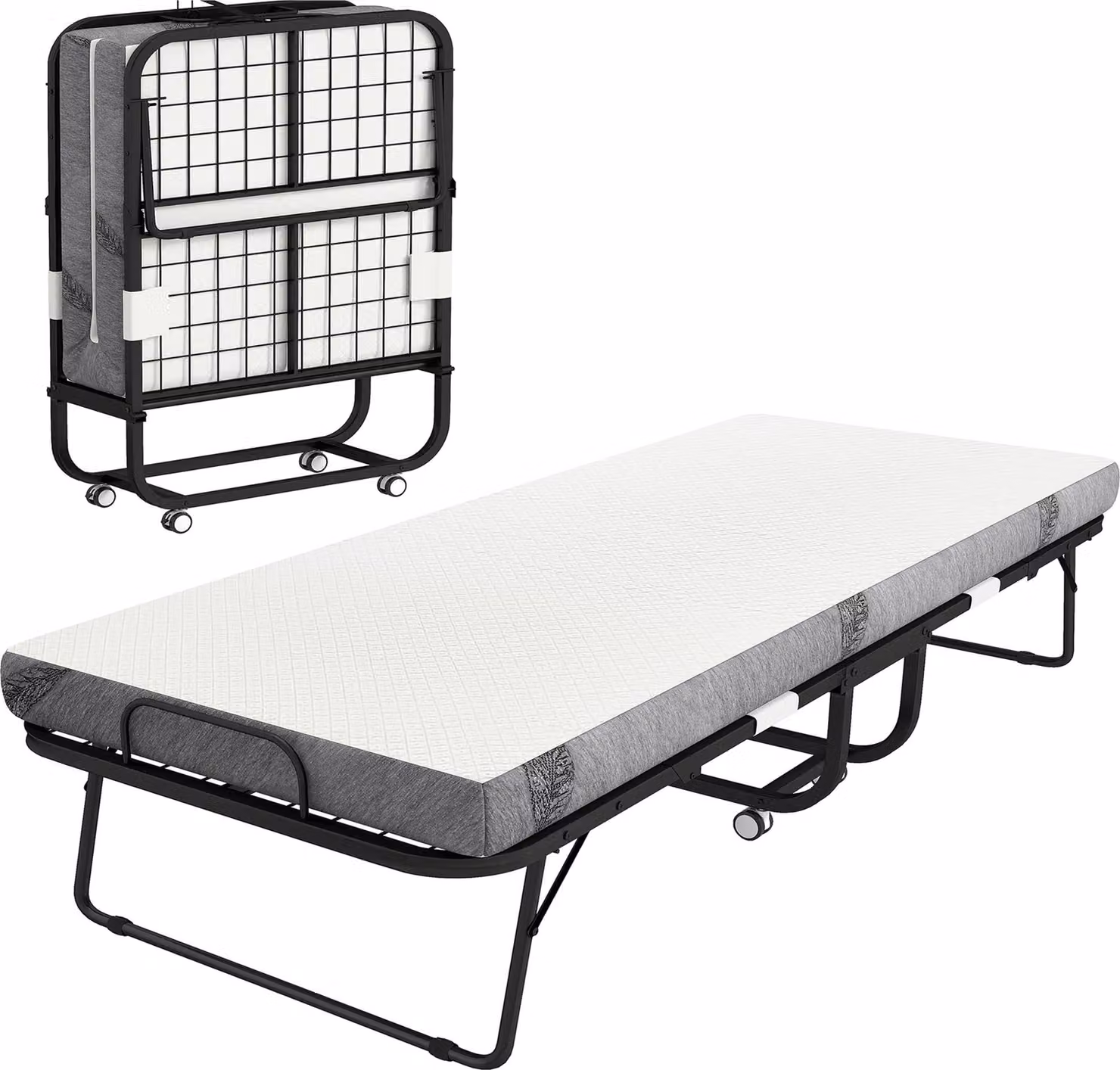 Letto pieghevole HOMCOM 90x200 cm, letto per ospiti adulti, pieghevole con materassino in schiuma da 10 cm