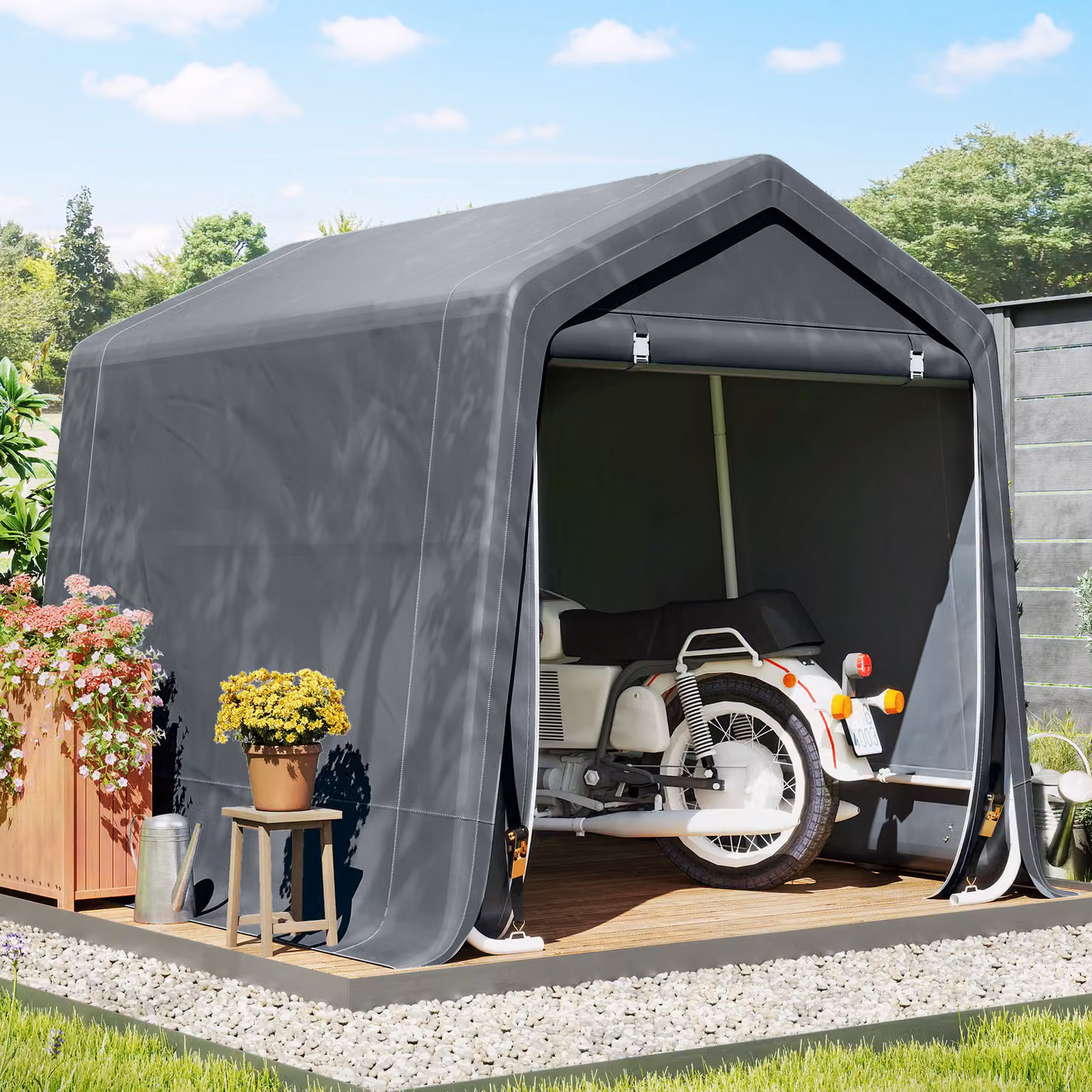 Outsunny Tenda Garage Carport per Veicoli e Biciclette in Metallo e Tessuto PE, Grigio Scuro, L: 240 cm x P: 200 cm – 2