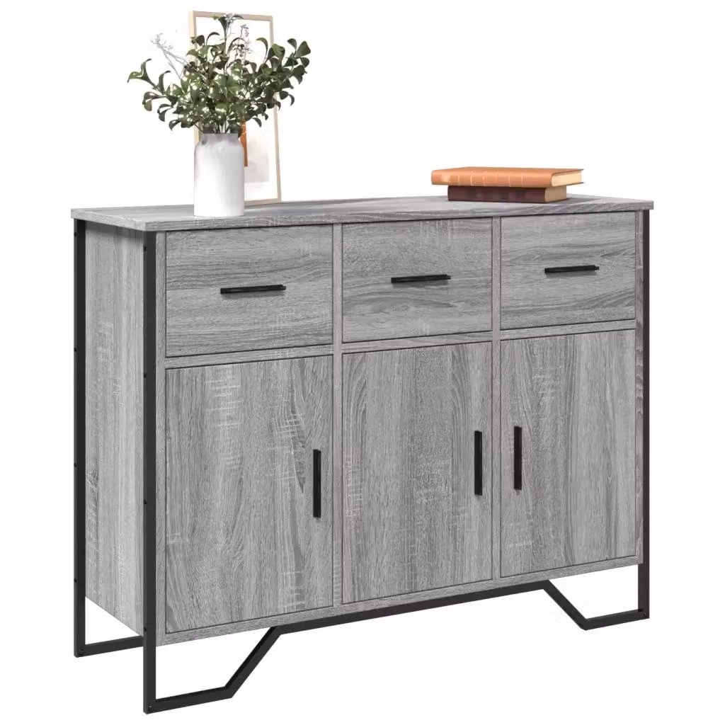 Credenza moderna in legno multistrato Grigio Sonoma per soggiorno o sala da pranzo, L: 97 cm, P: 32,5 cm, H: 74,5 cm – 2