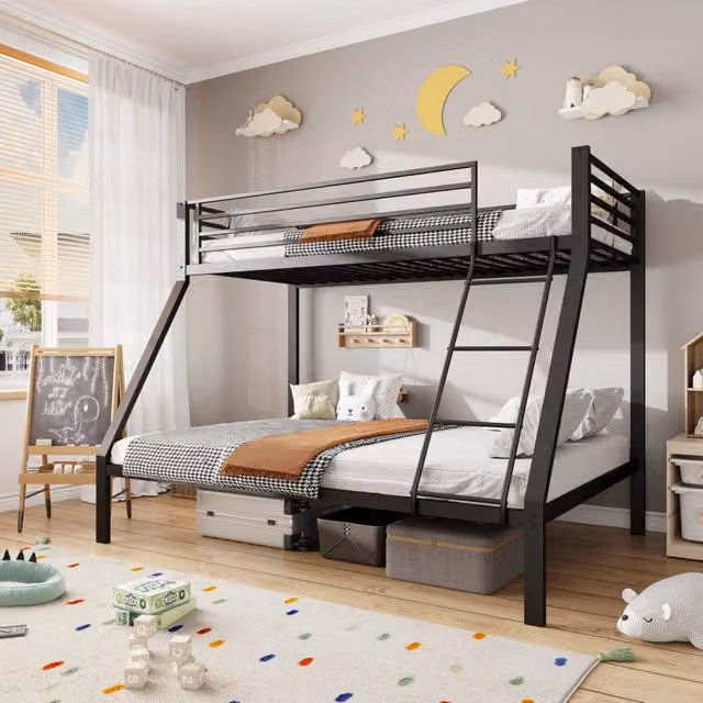 Letto a castello con rete a doghe ¨C Minimal ¨C nero metallo 90x140x200 cm