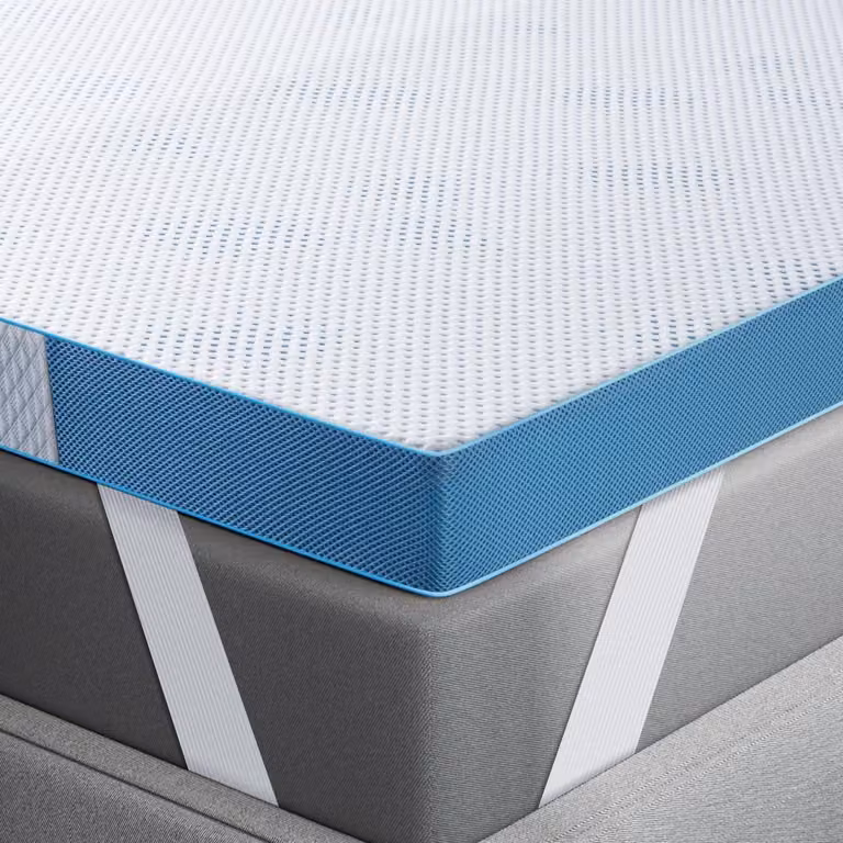 Topper per materasso in gel, 90x200 cm, altezza 7,6 cm, nucleo in schiuma fredda, colore blu, durezza H3/H4