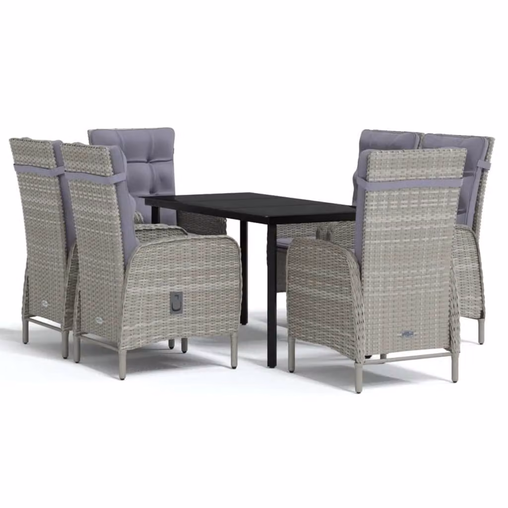 Set da Pranzo da Giardino 7 pz con Cuscini Grigio e Nero