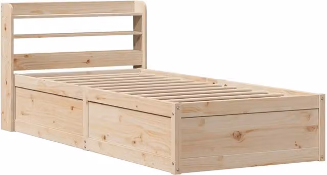 Letto singolo | Letto per adulti | Giroletto con Testiera 75x190 cm in Legno Massello di Pino