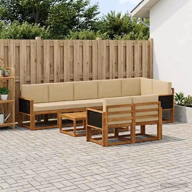 Set di divani da esterno 9 pz Naturale e Beige Poliestere 3385324