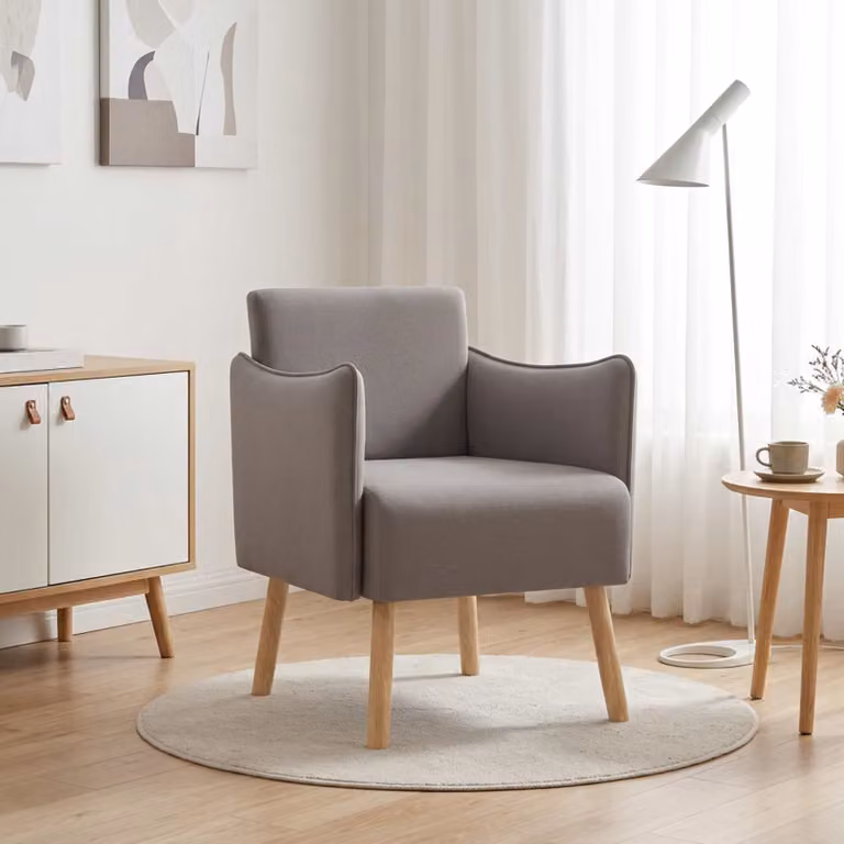 Sedia d'accento moderna vidaXL in tessuto beige e grigio con braccioli e struttura in legno