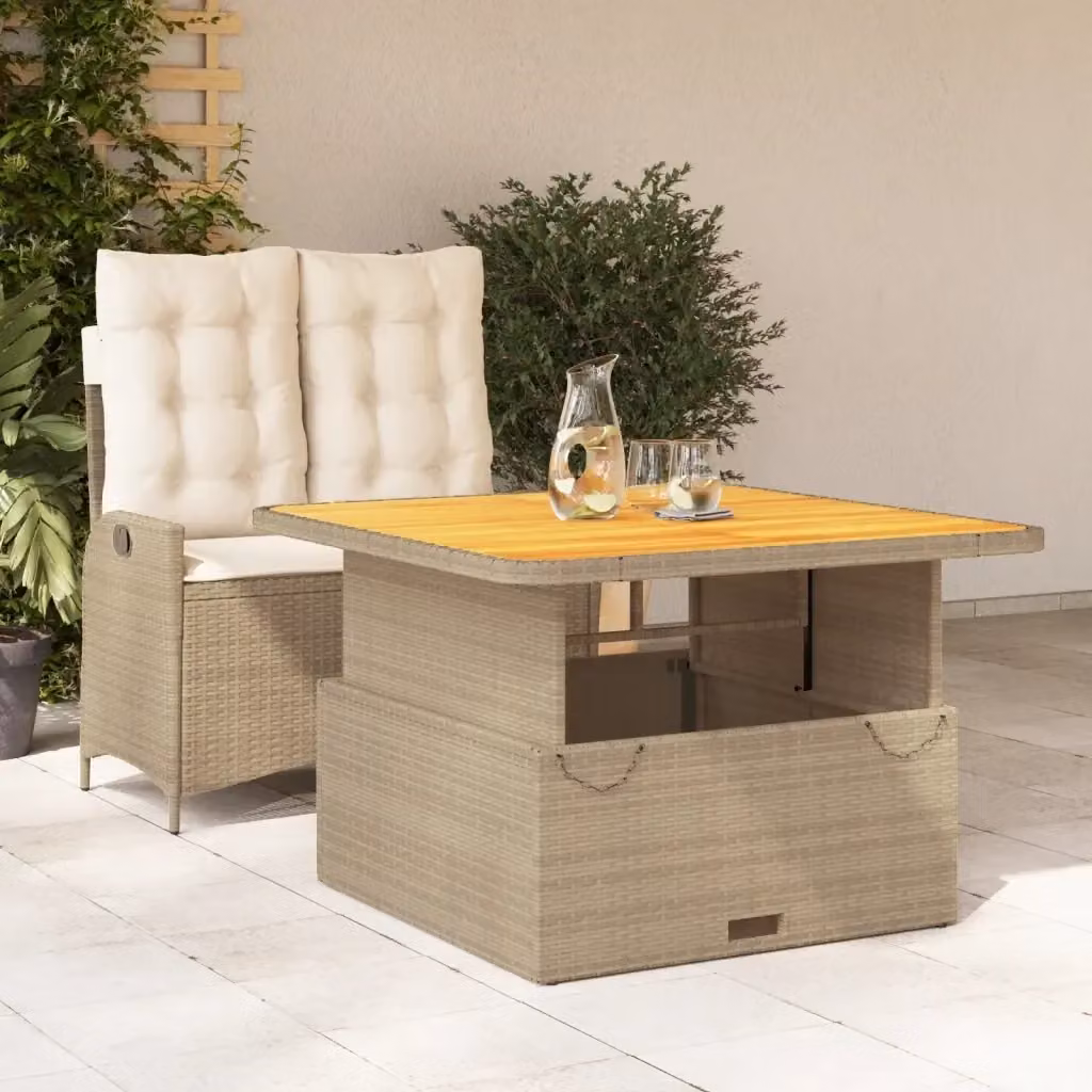 Tavolo da giardino quadrato in legno di acacia oliato con meccanismo regolabile in altezza e piano estensibile – 2