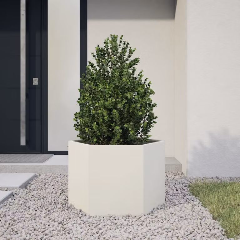 vidaXL Fioriera da Giardino Esagonale in Acciaio Bianca L: 69 cm, P: 60 cm, H: 45 cm