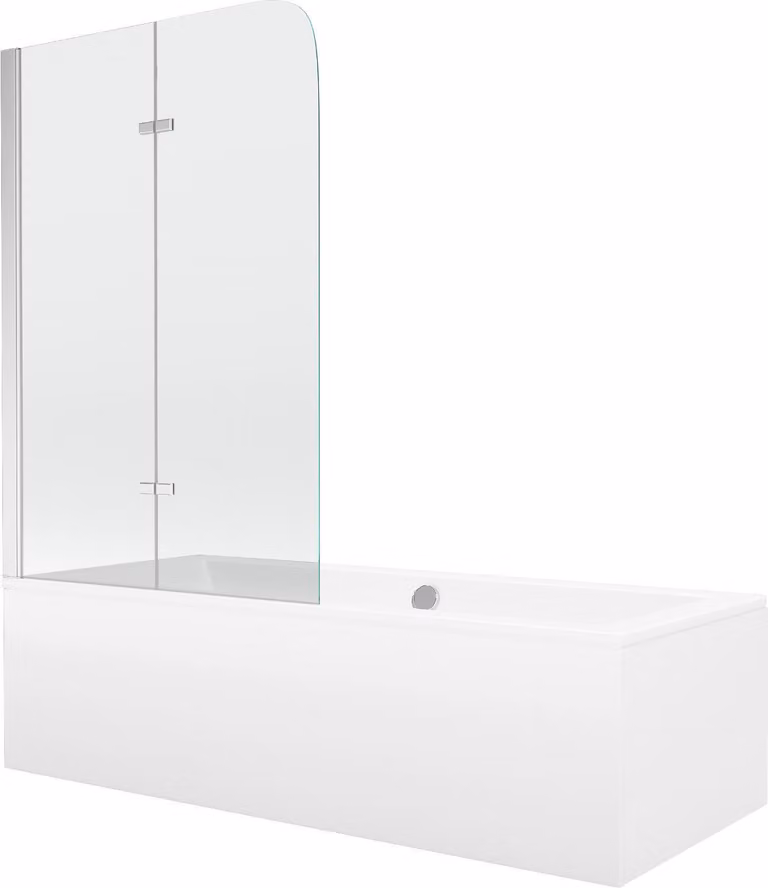 Mexen Cube vasca da bagno rettangolare 170 x 80 cm con rivestimento e paravento a 2 ante 80 cm, trasparente, cromo
