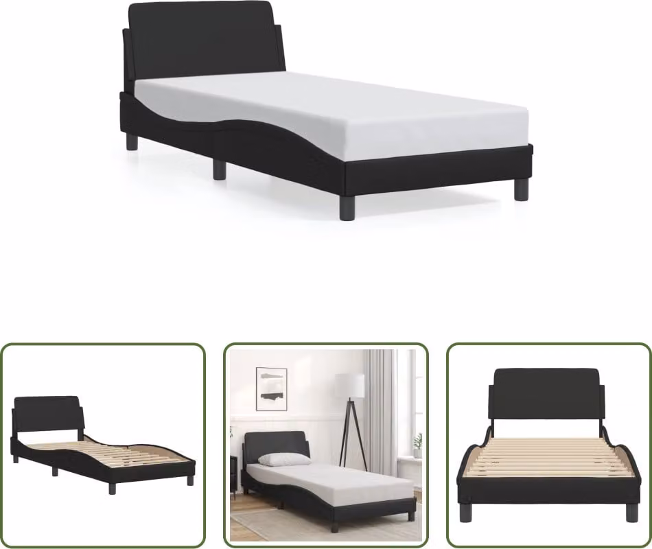 The Living Store Struttura letto con testiera nera 80x200 cm in ecopelle