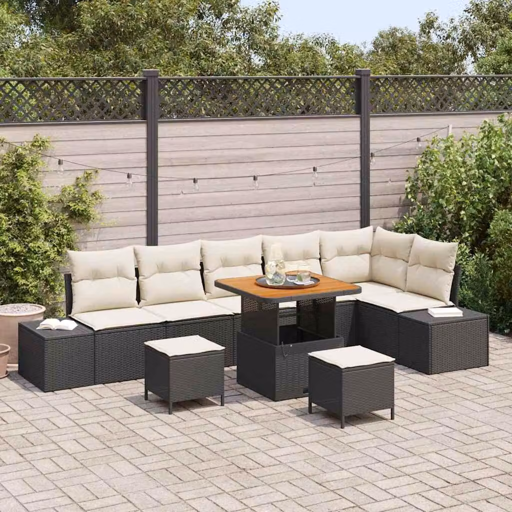 Maison Exclusive - Set da giardino composto da 9 pezzi, divano in rattan sintetico nero