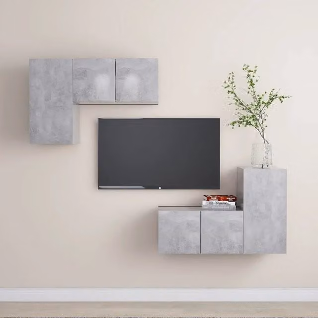 Set di Mobili Porta TV 4 pz-Set di 4 Credenza per TV Grigio Cemento in Legno Multistrato 538292