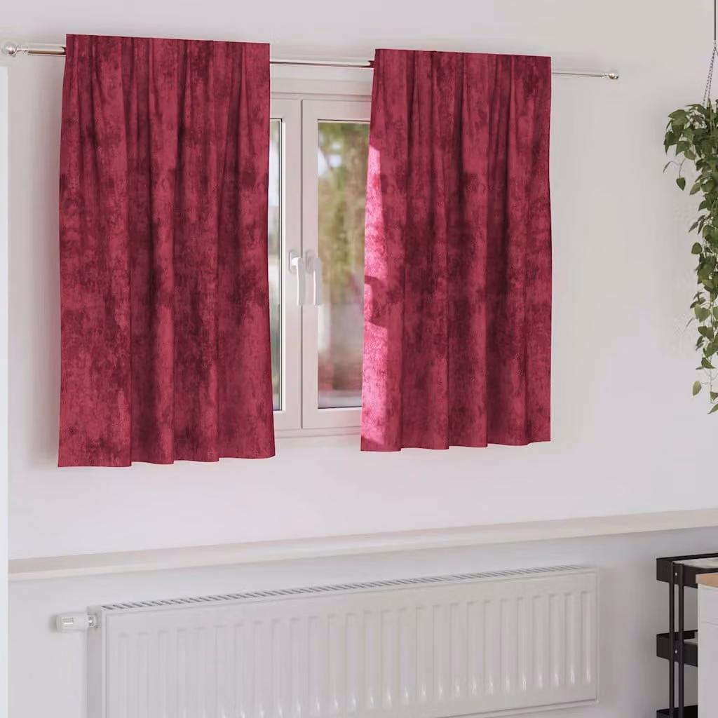 Set di 2 tende in velluto vidaXL color rosso vino, oscuranti e termoisolanti, L: 140 cm x H: 140 cm