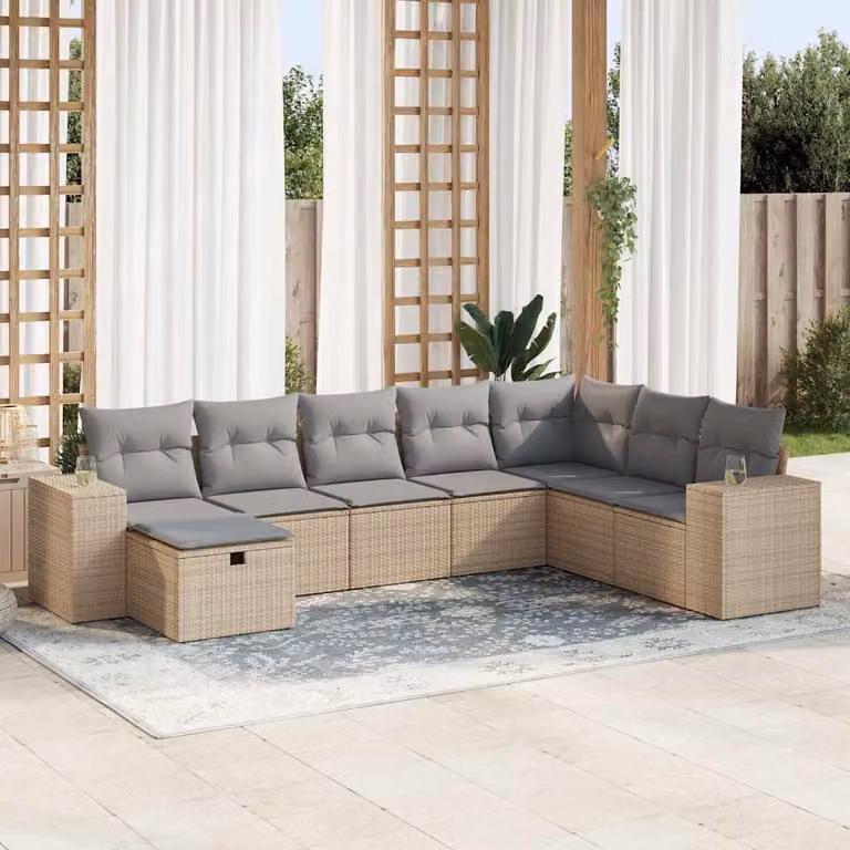 Set Divano da Giardino vidaXL 8 pz in Polyrattan con Cuscini Beige e Struttura in Metallo