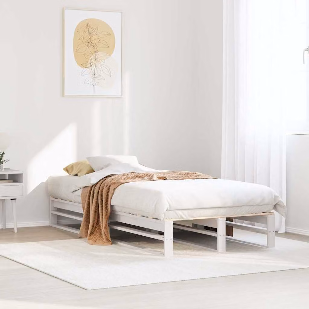 Letto singolo vidaXL in legno massello di pino bianco con doghe fisse L: 190 cm, L: 75 cm